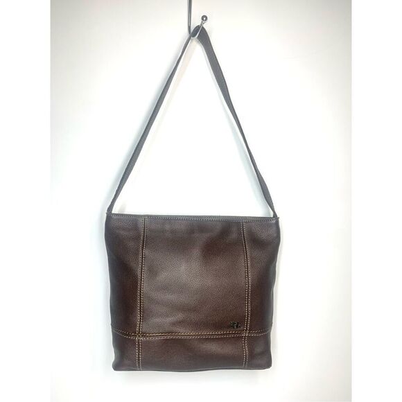 The Sak Brown Iris Pebbled Leather Shoulder Bag Blue Lining - Picture 1 of 6